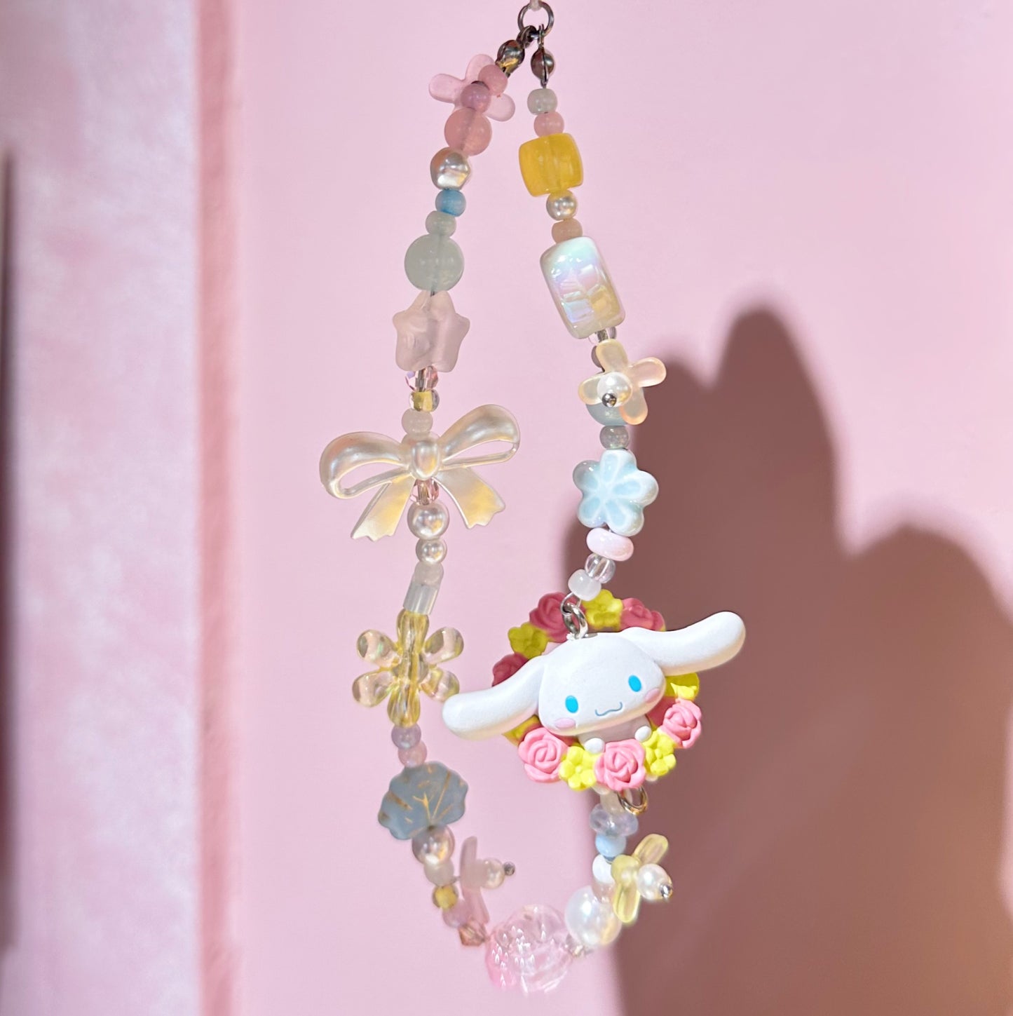 cinnamoroll phone strap 🌸 with flower wreath 💛🩵🩷