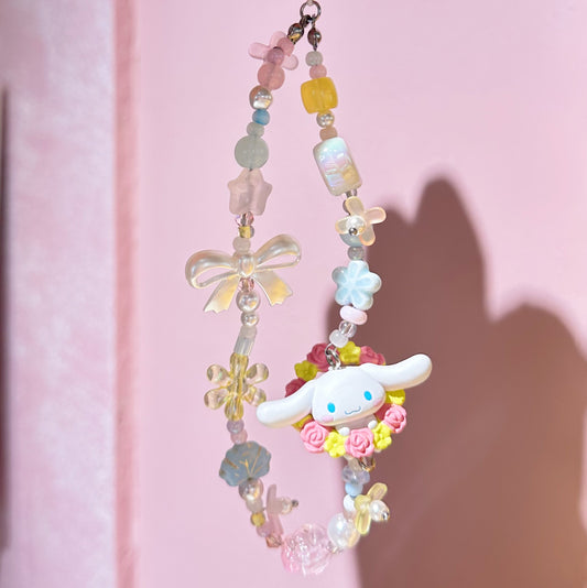 cinnamoroll phone strap 🌸 with flower wreath 💛🩵🩷